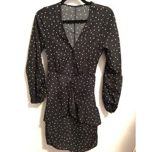 Navy Blue Polkadot Long Sleeve Dress